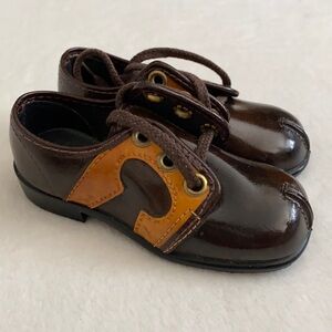 Vintage | Retro Saddle Oxford Lace Up Crown Heel Shoes Made in USA Brown (5)